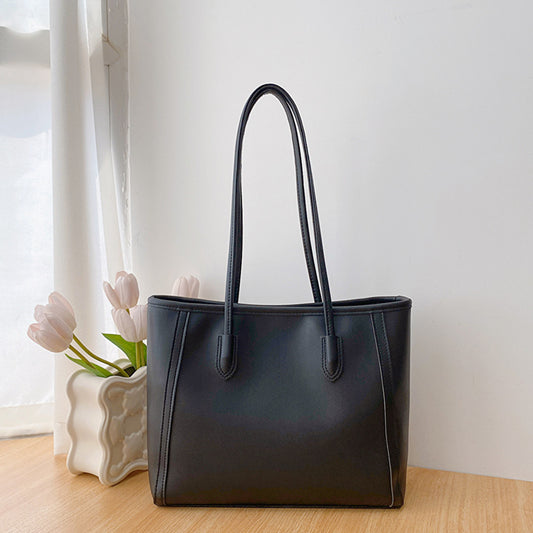 Black Chic Large Capacity Tote Bag - PU Leather Commuter Shoulder Handbag for Women V888-ELOSUNG36379
