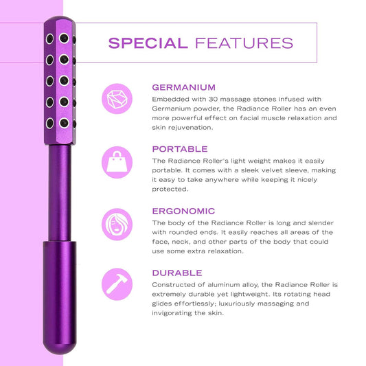 Black Germanium Stone Facial Roller - Uplifting & Sculpting Beauty Massager for Face and Body V888-ELOSUNG36536
