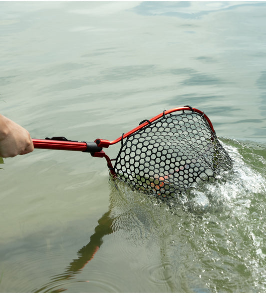 Black High Strength Large Landing Net - Fishing Net with Foldable Handle and Soft Rubber Netting, Dip Net for V888-ELOSUNG36554