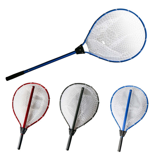 Black High Strength Large Landing Net - Fishing Net with Long Foldable Handle and Soft Rubber Netting, Dip V888-ELOSUNG36556