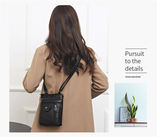 Black Women's Crossbody Bag Soft PU Leather Shoulder Phone Bag Vintage European Style Small Messenger Purse V888-ELOSUNG36580