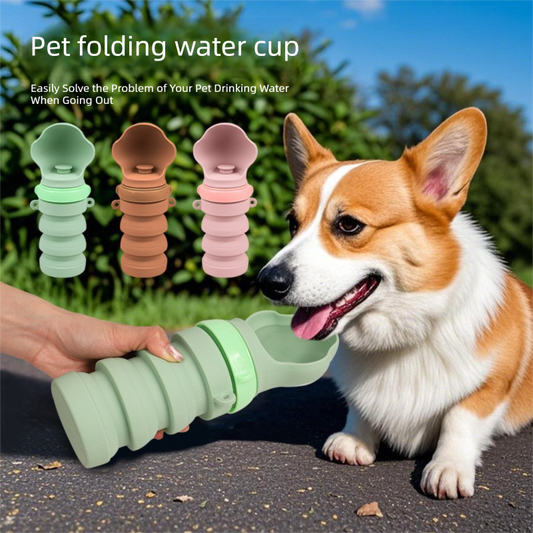 Brown Portable Collapsible Pet Water Bottle for Dogs Outdoor Travel Drinking Dispenser Silicone Pet Water Cup V888-ELOSUNG36597
