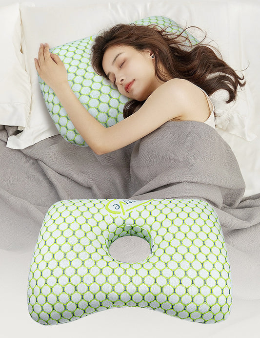 White and Pink Ergonomic Ear Pillow with Hole for Side Sleepers - Pressure Relief Cushion for Ear Pain, V888-ELOSUNG36684