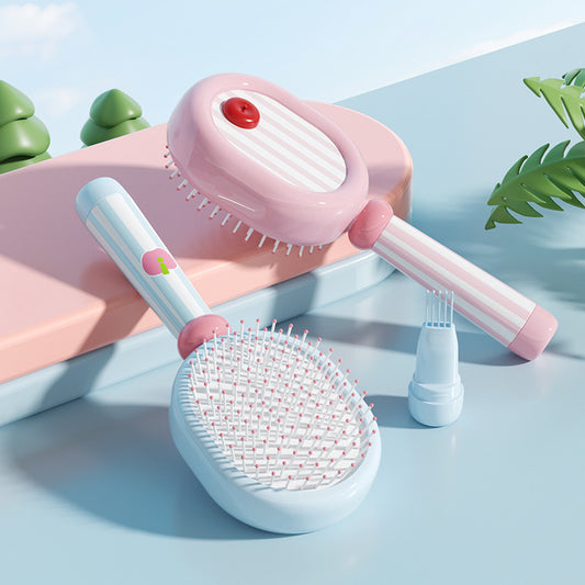 Blue 3-Piece Aesthetic Hair Brush Set - Detangling Air Cushion & Volumising Roller Comb with Hidden Cleaning V888-ELOSUNG36695