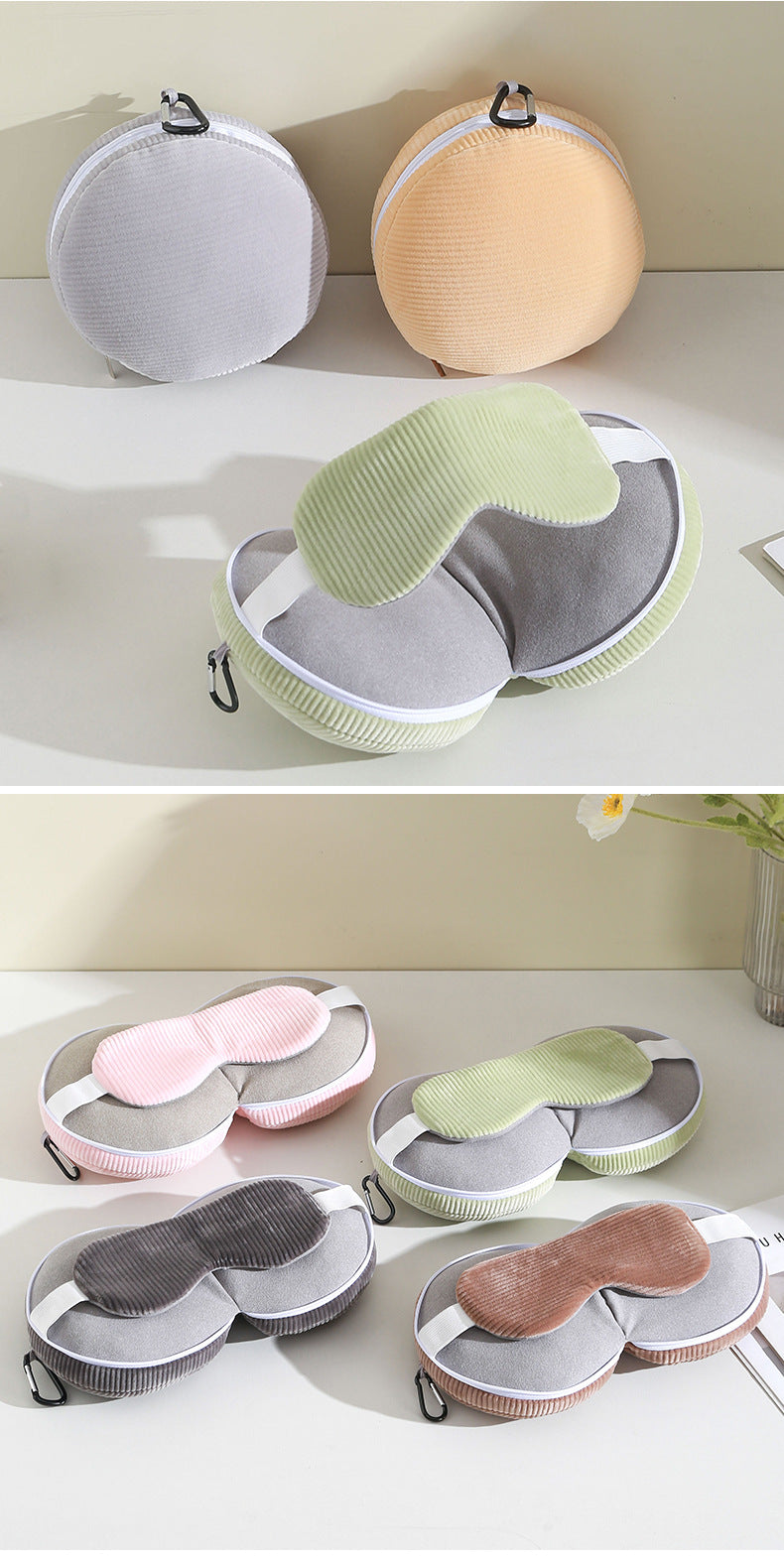 Grey 3-in-1 Foldable Sleep Eye Mask with Neck Pillow - Compact Travel Pillow for Airplane, Office Naps and V888-ELOSUNG36741