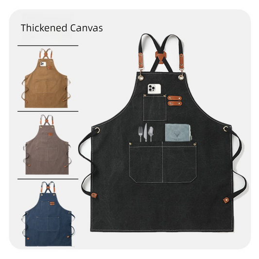 Black 16-ounce Heavy-Duty Canvas Apron - Durable, Waterproof & Oil-Resistant Kitchen Workwear for Cooking and V888-ELOSUNG36802