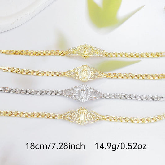 Elegant Hollow Floral Geometric Bracelet - Gold-Plated Copper Fashion Jewelry with Delicate Chain Design(R80) V888-ELOSUNG36880