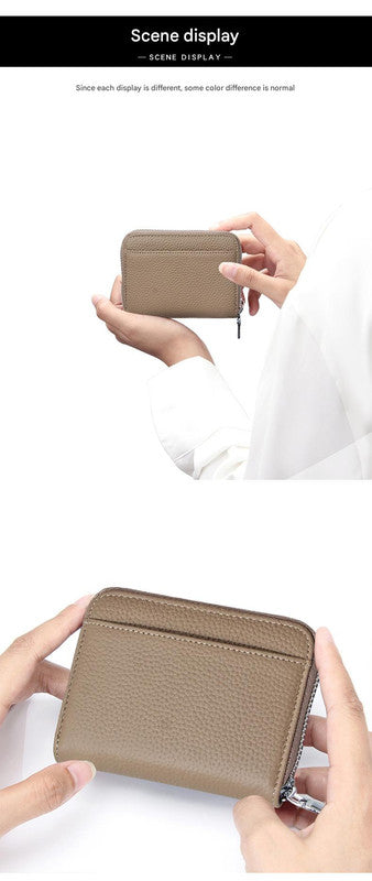 Genuine Leather RFID Blocking Accordion Card Holder & Coin Purse - Large Capacity Zip Wallet(red) V888-ELOSUNG37001