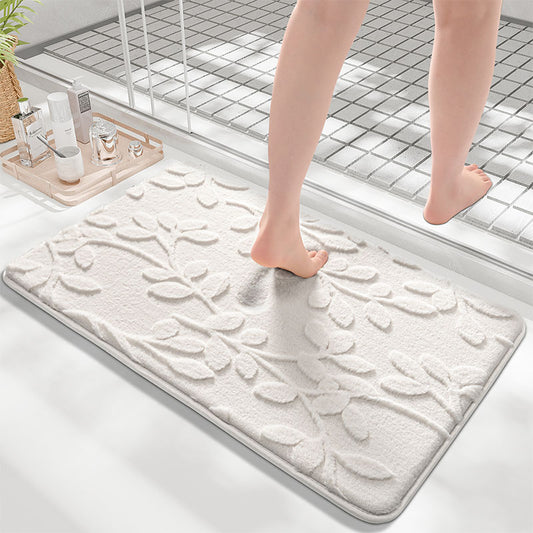 Plush Embossed Leaf Bath Mat - Ultra Soft, Absorbent & Non-Slip Bathroom Rug(Dark gray 50*80cm) V888-ELOSUNG37050