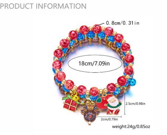 (12-Pack) Festive Christmas Beaded Charm Bracelet Set- Santa, Snowman & Reindeer Jewelry V888-ELOSUNG38219