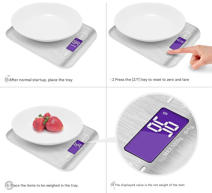 Silver Ultra-Slim Rechargeable Digital Kitchen Scale - Stainless Steel Food & Baking Scale with LCD Display V888-ELOSUNG38254