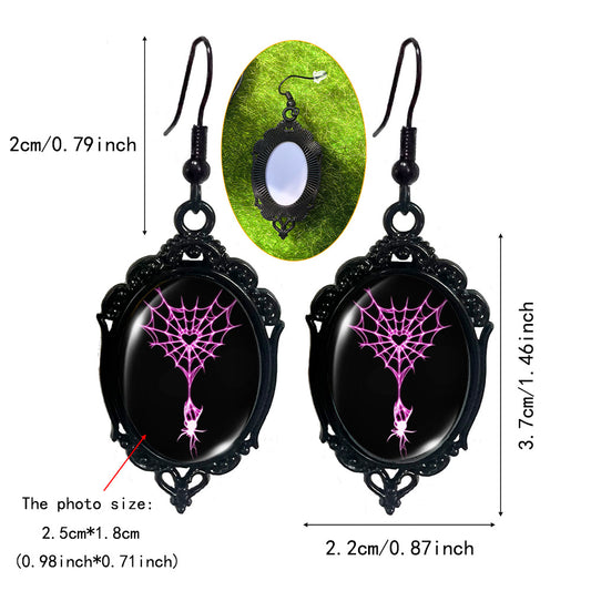 (Assorted 4-Pair Set) Gothic Spider Dangle Earrings - Vintage Black Frame Halloween Jewelry V888-ELOSUNG38258