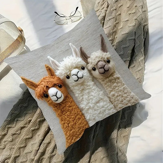 4-PCS Vintage Alpaca Friends Decorative Pillow Covers - Single-Sided Print, 45x45cm V888-ELOSUNG38314