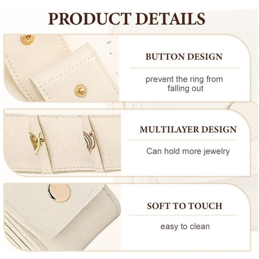 Beige Portable Mini Jewelry Pouch Soft Velvet Travel Organizer for Rings and Earrings Compact Snap Button V888-ELOSUNG38487