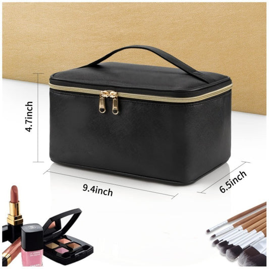 Black Large Capacity Travel Makeup Bag Portable Cosmetic Case with Handle and Dividers Elegant Toiletry V888-ELOSUNG38508
