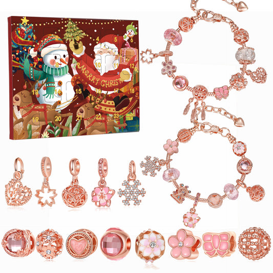 Christmas Advent Calendar DIY Charm Bracelet Kit Rose Gold Jewellery Making Blind Box Gift Set for Girls and V888-ELOSUNG38513