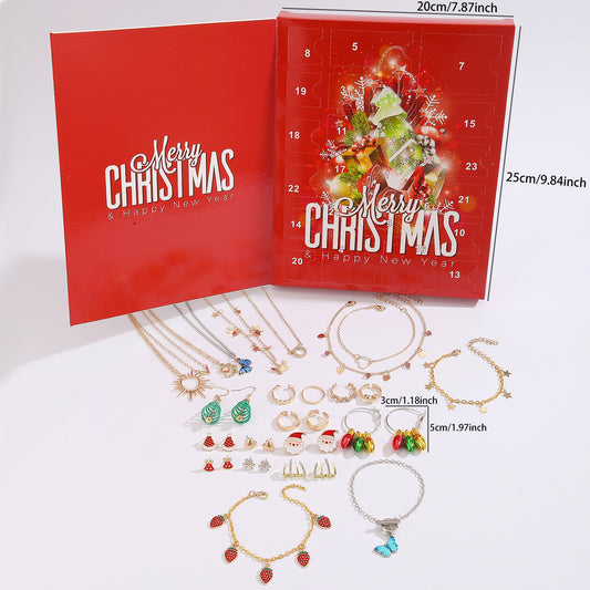 Christmas Jewellery Advent Calendar 24 Day Countdown Blind Box Set Includes Earrings Rings Necklaces and V888-ELOSUNG38515