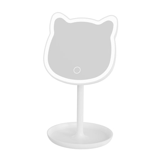 Cute Cat Ear LED Makeup Mirror Desktop Vanity Light with Storage Tray Adjustable Angle Cordless Cosmetic V888-ELOSUNG38608