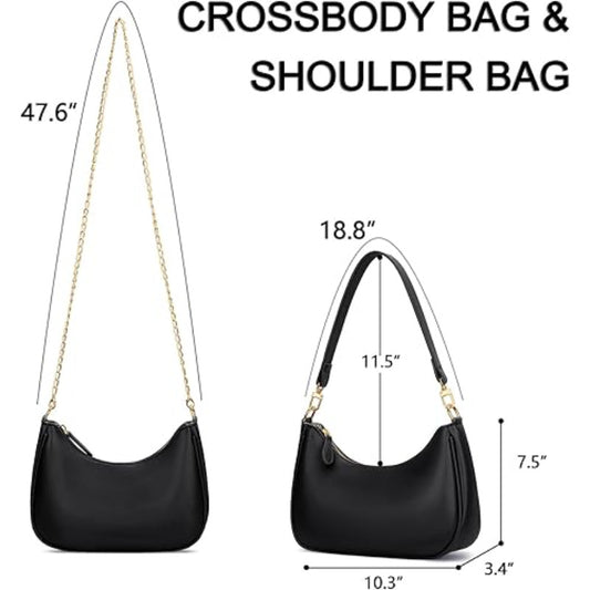 Women's Retro Shoulder Bag Classic 90s Style Underarm Purse Faux Leather Crescent Hobo Handbag with Zipper V888-ELOSUNG38618