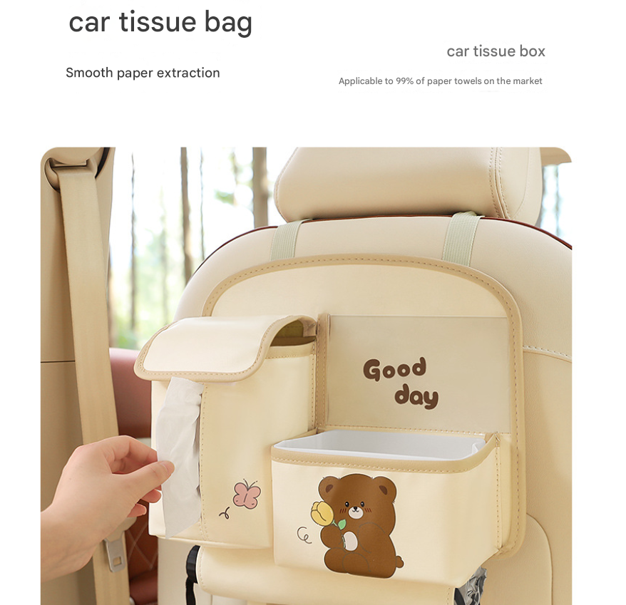 Pink Cute Bear Car Back Seat Organiser PU Leather Hanging Storage Pouch with Tissue Box Holder and Umbrella V888-ELOSUNG38655