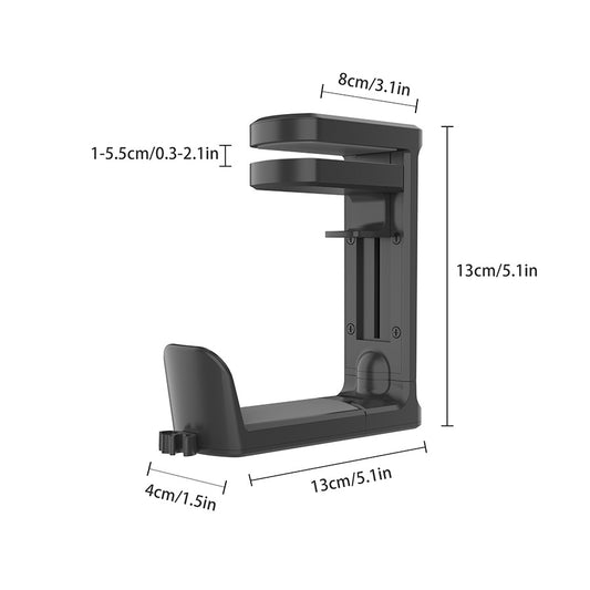 Black Under Desk Headphone Hanger Clamp 360 Degree Rotating - Adjustable Headset Holder Hook with Cable V888-ELOSUNG38709
