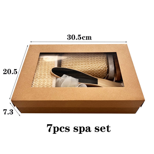 7pcs Natural Spa Bath Gift Set - Includes Body Brush, Sisal Loofah, Pumice Stone and Scrubber - Luxury Home V888-ELOSUNG38845