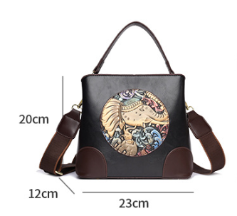 Black Vintage Ethnic Embossed Elephant Bucket Bag - Large Capacity PU Leather Handbag and Crossbody Shoulder V888-ELOSUNG38846