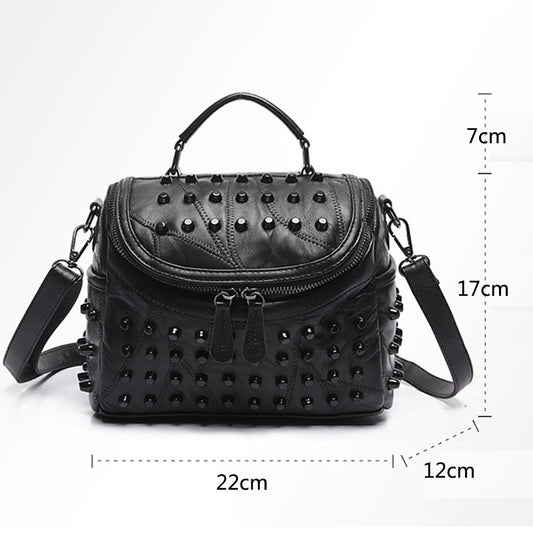 Women's Black Studded Handbag Soft PU Leather Crossbody Shoulder Bag with Rivets Trendy Box Purse 22cm for V888-ELOSUNG38873