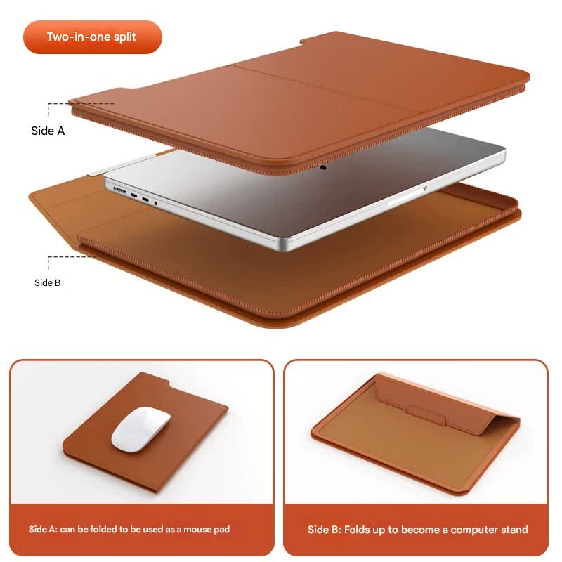 3-in-1 Detachable PU Leather Laptop Sleeve with Ergonomic Stand & Mouse Pad(grey 13/14 inch) V888-ELOSUNG39005