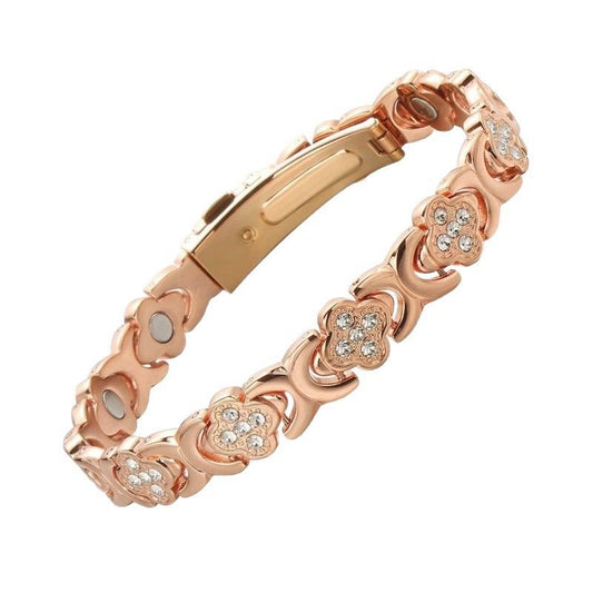 3-Pack 13cm Clover Magnetic Bracelet Set - Rose Gold/Gold/Silver Tone,Crystal Inlay for Women V888-ELOSUNG391671