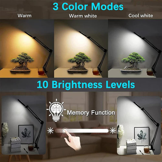 2-in-1 Black LED Magnifier Desk Lamp With Base and Clip - Hands-Free, Dimmable 3-Color Light for Crafts & V888-ELOSUNG393010