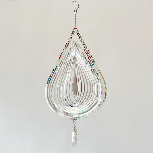 3D Silver Stainless Steel Rose Water Drop Wind Chime (25x26CM) - Mirror Reflective Hanging Garden Art and V888-ELOSUNG393683
