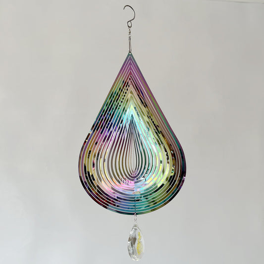 3D Colorful Stainless Steel Rose Water Drop Wind Chime (25x26CM) - Mirror Reflective Hanging Garden Art and V888-ELOSUNG393684