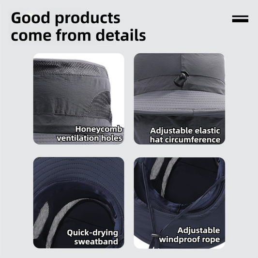 2-Pack Dark Blue Men's Adjustable Sun Protection Hat - Wide Brim, Deep Crown, Quick Dry Breathable Sun Cap V888-ELOSUNG39414