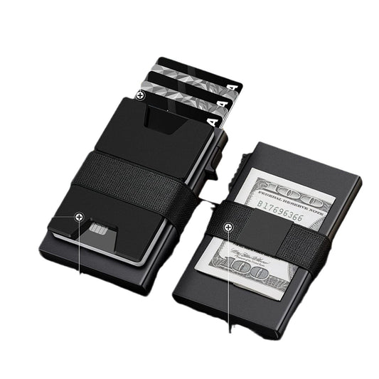 2-Pack Black Metal Thin Slim Men Women Pop Up Wallet (10.1 x 6.9 x 1.7 cm) - RFID Anti-theft Card Holder with V888-ELOSUNG39478