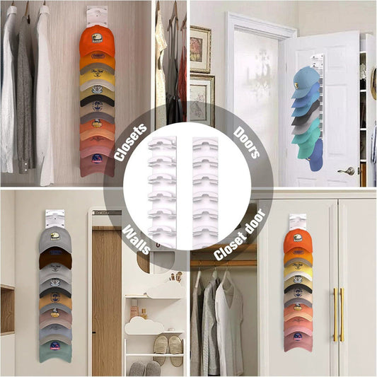 2-Pack 10-Tier Black Wall-Mounted Hat Rack with Installation Accessories - Space-Saving Plastic Baseball Cap V888-ELOSUNG39499