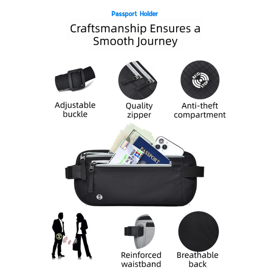Beige RFID Blocking Slim Anti-Theft Fanny Pack for Outdoor Travel - Hidden Money Belt for Passport, Documents V888-ELOSUNG39506