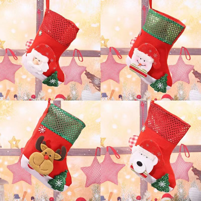 E4-3 Snowman Sequin Christmas Stocking(25x19CM) - Glitter Hanging Gift Bag for Tree Decor V888-ELOSUNG39768