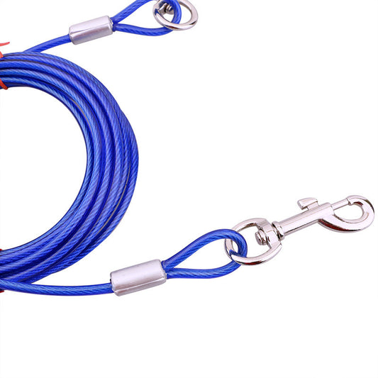 Blue Heavy-Duty Steel Wire Dual-Head Dog Tie-Out Cable Leash(5mm x 5m - 16ft) - with Dual Swivel Hooks for V888-ELOSUNG39797