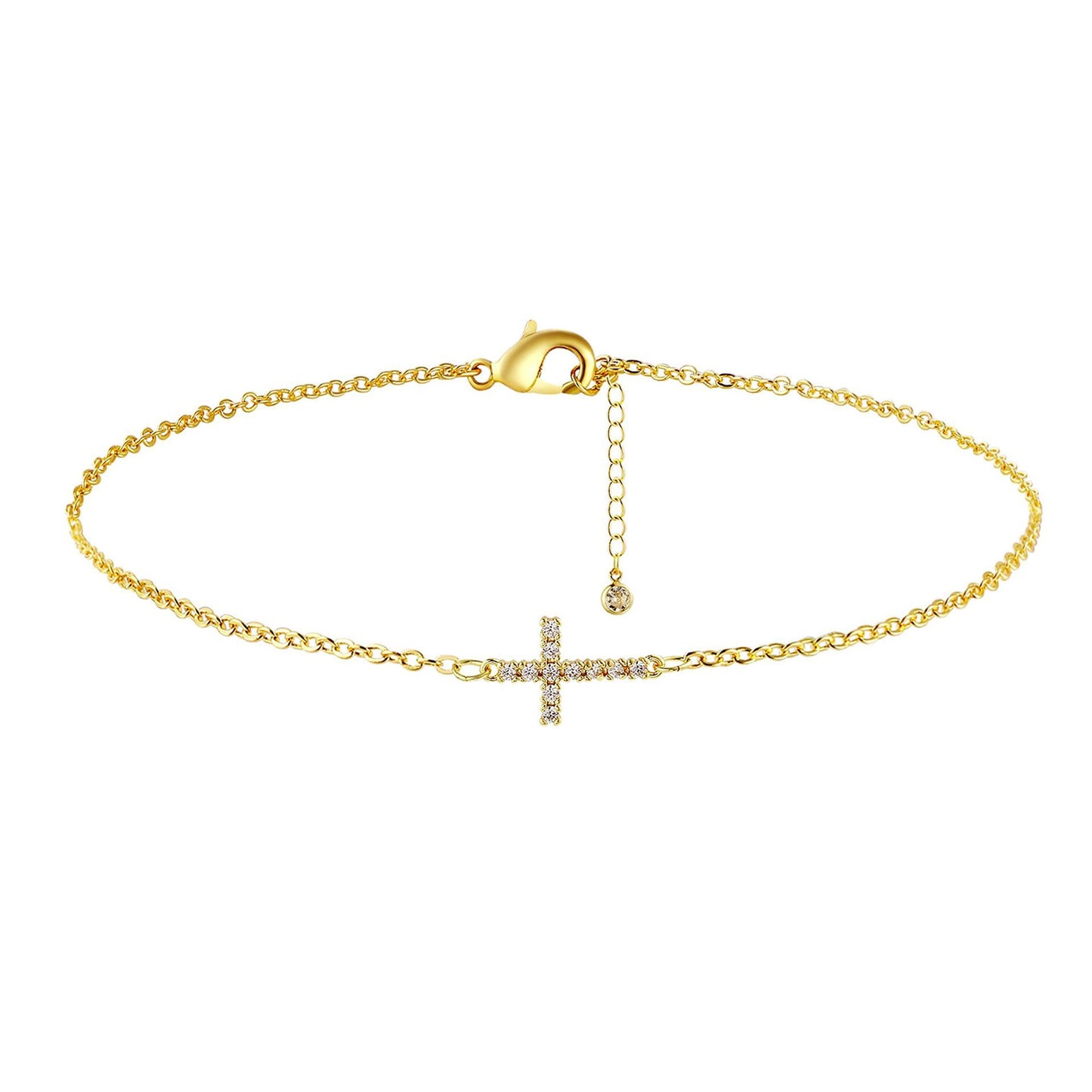 2-Pack Sliver Plated Micro-Paved CZ Mini Cross Bracelet - Dainty Adjustable O-Chain Wrist Jewelry(16-21CM) V888-ELOSUNG39900