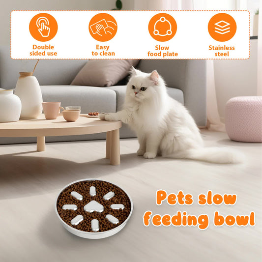 2-Pack Reversible Heavy-Duty 304 Stainless Steel Slow Feeder Bowl(23x23x3.5CM) - Anti-Slip/Tip Pet Dish for V888-ELOSUNG39962