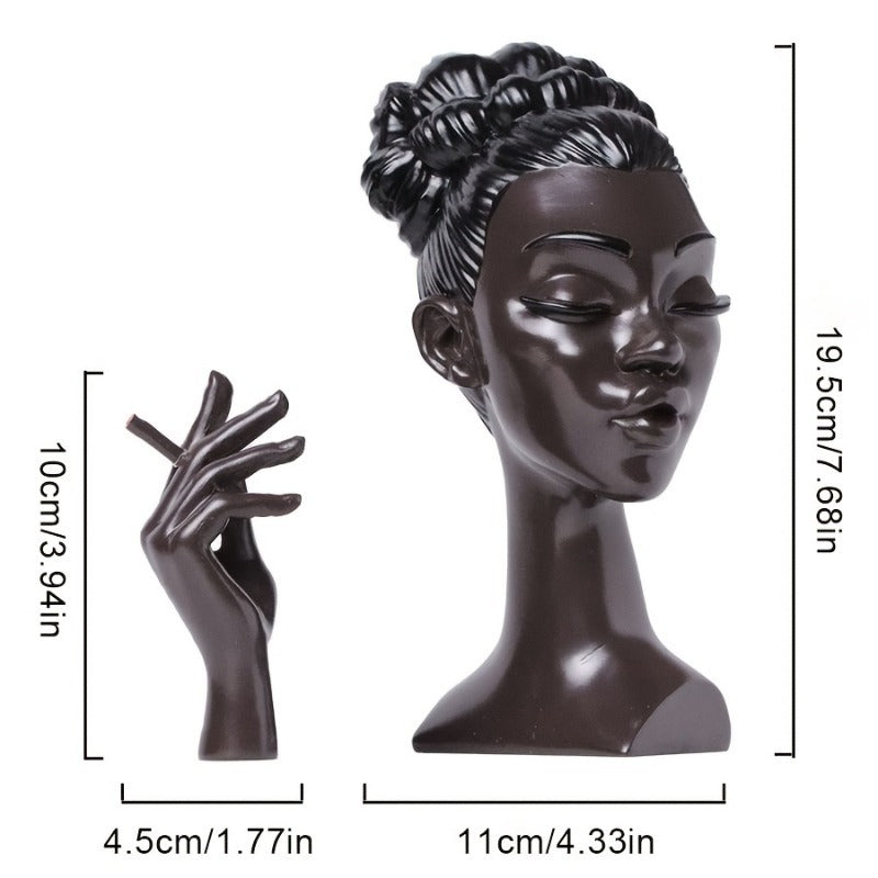 Black Elegant African Woman Head Incense Burner - Creative Desktop Sculpture & Resin Craft V888-ELOSUNG40040