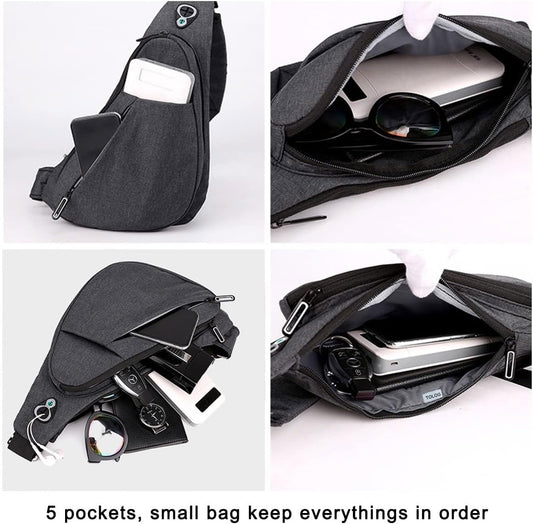 Black left shoulder New Men's Reflective Crossbody Sling Bag - Casual Commuter Shoulder Chest Pack for Daily V888-ELOSUNG40199