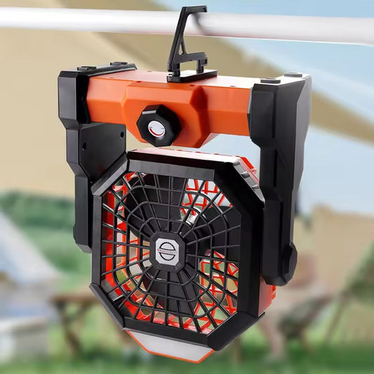 Black Portable Outdoor Camping Fan with LED Light - Rechargeable USB Tent Fan for Australia V888-ELOSUNG40354