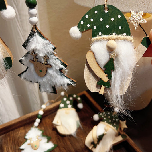 3-PCS Green wood chip trees Christmas Ornaments Hanging Pendants Nordic Style Gnomes and Reindeer with Faux V888-ELOSUNG40374