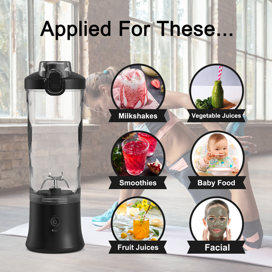 Black Portable Blender 600ml Personal Smoothie Maker USB Rechargeable Juicer Cup with 6 Stainless Steel V888-ELOSUNG40413