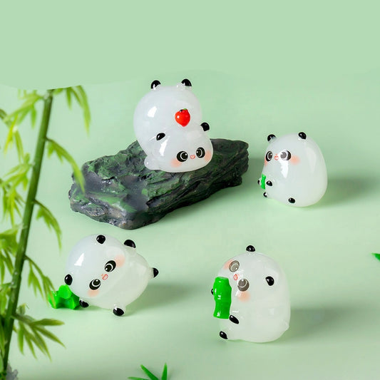 5-PCS Transparent lying bamboo Cute Glow in the Dark Panda Figurines Resin Miniature Ornaments for DIY Fairy V888-ELOSUNG40492