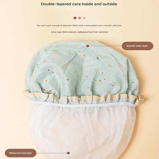 3 Pack Starry sky light pink Double Layer Shower Cap for Women Waterproof Bath Hair Cover Reusable Elastic V888-ELOSUNG40509