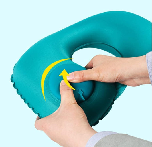 2-PCS Black Inflatable Travel Neck Pillow Press to Inflate U-Shape Soft Flocking Support Cushion for Airplane V888-ELOSUNG40535