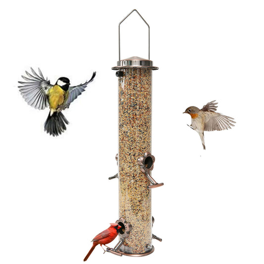 Hanging Metal Wild Bird Feeder Weatherproof Outdoor Garden Bird Food Dispenser with 4 Feeding Ports and V888-ELOSUNG40552